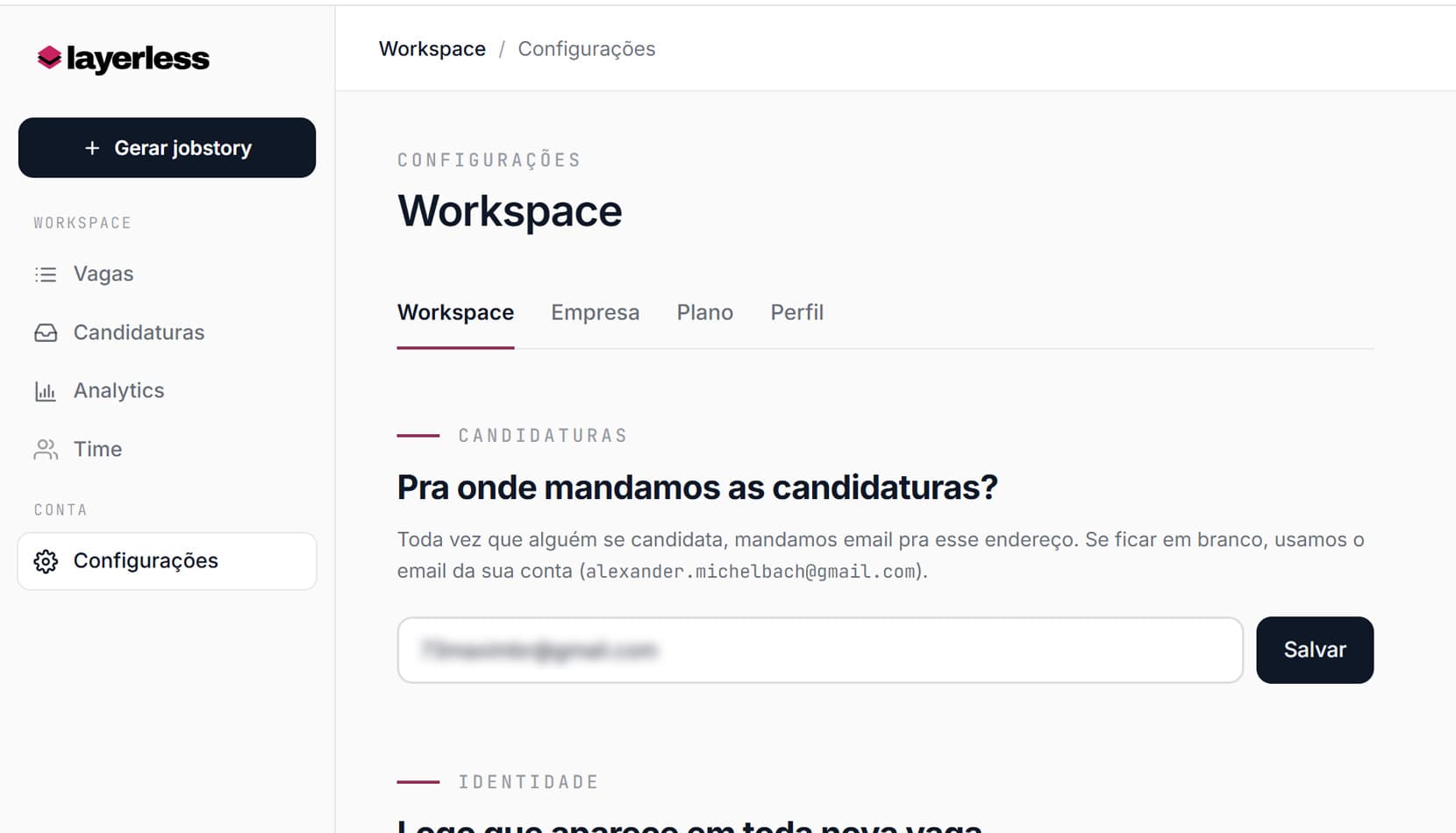 Configurações disponíveis — captura de tela ilustrativa