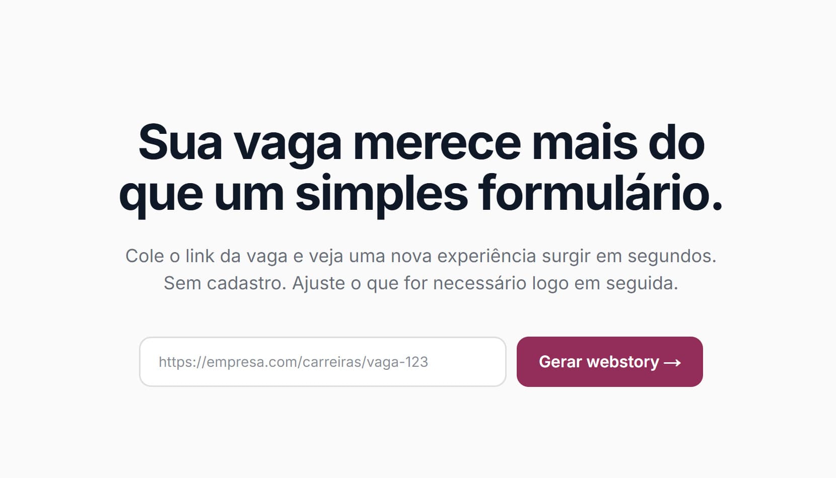 Cole o link da vaga — captura de tela ilustrativa