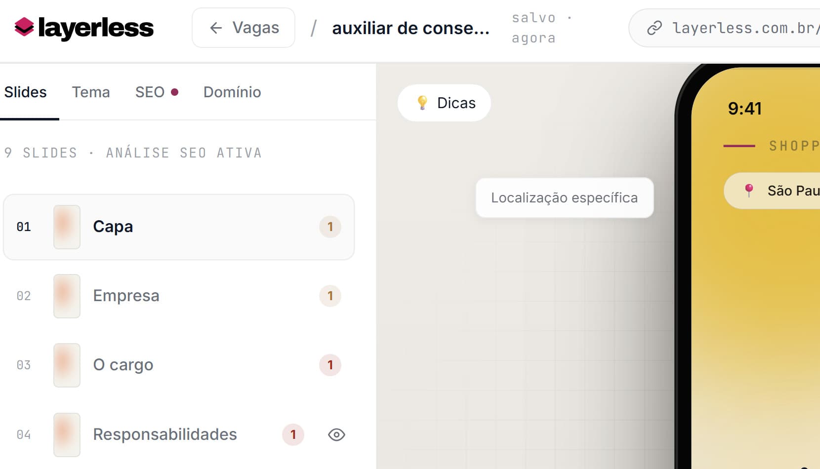 Autosave e indicador de salvamento — captura de tela ilustrativa