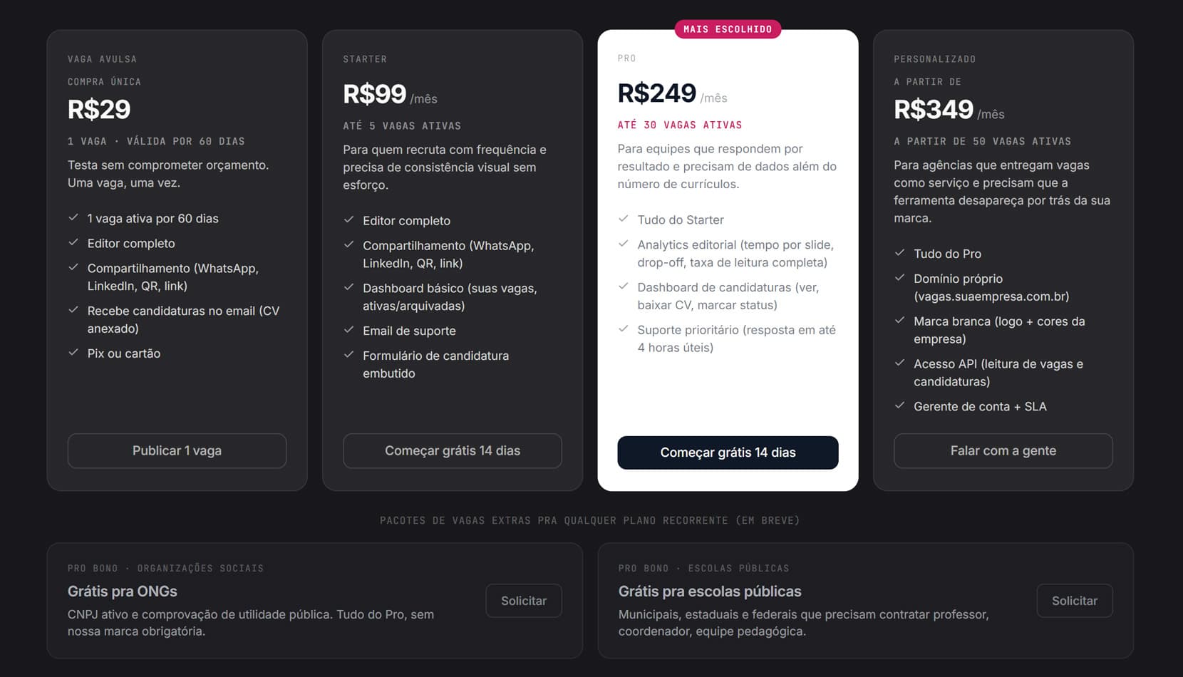 Planos disponíveis — captura de tela ilustrativa