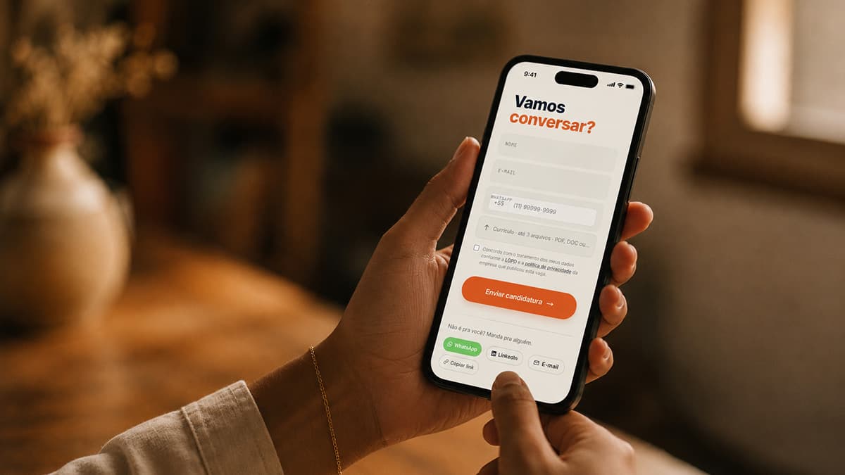 Polegar preenchendo formulário de candidatura simples no celular